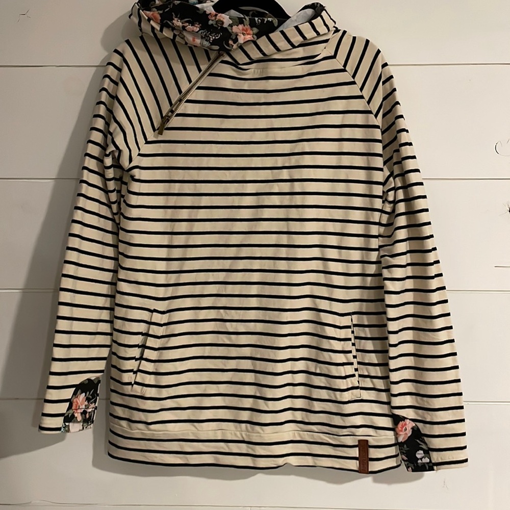 AMPERSAND AVE Striped Cream and Black Sweater